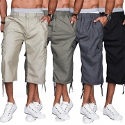 Fashion Solid Color Elastic Waist Men's Capri Pants