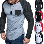 Fashion Contrast Color Long Sleeve Round Neck Man's T-shirt