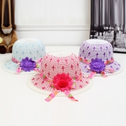 Fashion Wide Brim Summer Beach Flower Straw Hat Sunhat For Children
