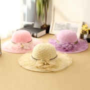 Fashion Wide Brim Lace Spliced Flower Sunhat