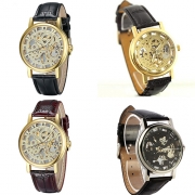 Fashion PU Leather Watch Band Hollow Out Dial Men's Mechanical Watches