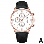 Fashion PU Leather Watch Band Round Dial Men's Quartz Watch