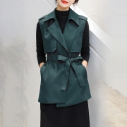 Stylish Sleeveless Layered Self-Tie Belted Longline Cardigan