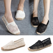 Fashion Round Toe Flat Heel Hollow Out Breathable Canvas Shoes