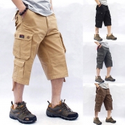 Fashion Solid Color Multi-pockets Men's Capri Pants
