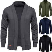 Fashion Solid Color Long Sleeve Slim Fit Men's Knit Cardigan