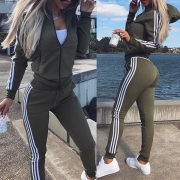 Fashion Striped Spliced Long Sleeve Hooded Sweatshirt + Pants Sports Suit