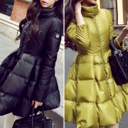 Fashion Solid Color Long Sleeve Stand Collar Puff Hem Padded Coat