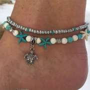 Fashion Starfish Turtle Pendant Dual-layer Beaded Anklet
