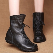 Fashion Flat Heel Round Toe Lace-up Martin Boots Booties