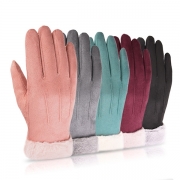Fashion Solid Color Faux Fur Spliced Touch Sensitive Gloves