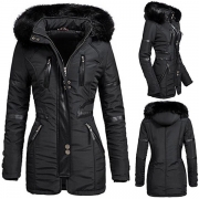 Fashion Long Sleeve Faux Fur Spliced Hooded Slim Fit Warm Coat