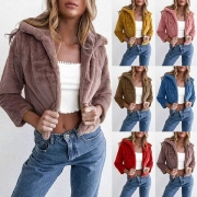 Fashion Solid Color POLO Collar Short-style Plush Coat 