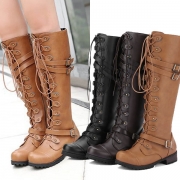 Fashion Flat Heel Round Toe Lace-up Knight Boots