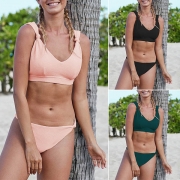 Sexy Backless Low-waist Solid Color Bikini Set