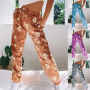 Fashion Daisy Printed Elastic Waist Casual Pants