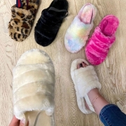 Fashion Solid Color Flat Heel Plush Slippers