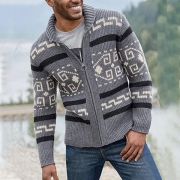 Fashion Long Sleeve Printed Man's Knit Cardigan