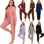 Cute Style Long Sleeve Hooded Plush One-piece Nightwear