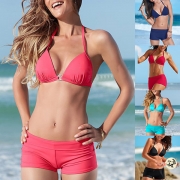 Sexy Solid Color Low-waist Halter Bikini Set