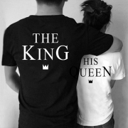 Fashion The King His Queen Couple T-shirt with Short Sleeve Round Neck (Men's size, pls choose one size up )