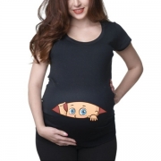 Cute Baby Printed Pattern Short Sleeve Round Neck Maternity T-shirt