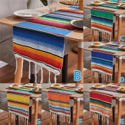 Bohemian Style Colorful Stripe Rainbow Tablecloth