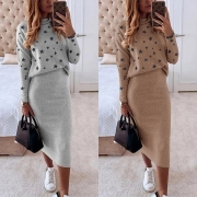 Fashion Star Pattern Long Sleeve Cowl Neck Top + High Waist Skirt Two-piece Set