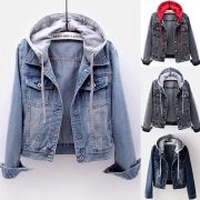 Casual Style Long Sleeve Single-breasted Hooded Denim Coat