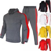 Fashion Contrast Color Long Sleeve Hooded Sweatshirt + Pants Man's Sports Suit