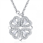 Fresh Style Rhinestone Inlaid Four Leaf Clover Pendant Necklace
