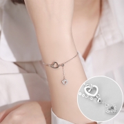 Fashion Rhinestone Inlaid Heart Tassel Pendant S925 Silvery Bracelet