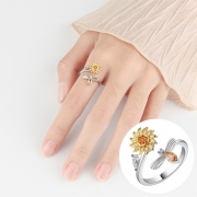 Fashion Rhinestone Inlaid Sunflower Open Ring Stress Relief Ring Fidget Anxiety Rings