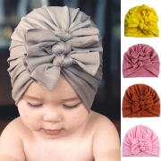 Sweet Style Knotted Bow-knot Solid Color Baby Indian Hat Turban Hats  2 Piece/Set