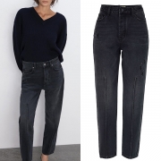 Retro Style High Waist Faded Loose Straight Jeans