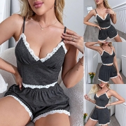 Sexy Lace Spliced Two-piece Nightwear Set