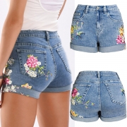 Vintage Floral Embroidery Hight Waist Denim Shorts