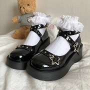 Fashion Star Rivet Cross-criss Black Lolita Shoes