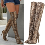Sexy Snake Printed High-heeled Pointed-toe Over-the-knee Boots