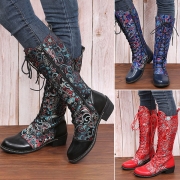 Vintage Floral Printed Lace-up Boots