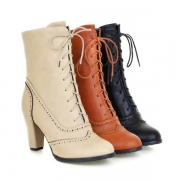 High Heel Short Boots Lace Up Booties