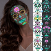 Scary Halloween Luminous Skull Face Sticker Tattoos  For Women
