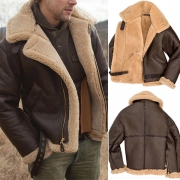 Fashion Artificial Leather Plush Lined Jacket for Men