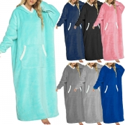 Fashion Long Sleeve Hooded Front-pocket Faux Lamb Wool TV Blanket Wearable Blanket