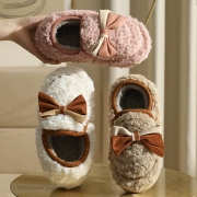 Cute Bow Cotton Slippers Indoor Non-slip Warm Household Slippers
