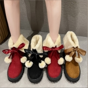 Cute Fur Ball Snow Boots Plush Thickened Non-Slip Boots