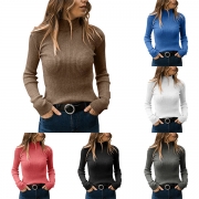 Fashion Solid Color Mock Neck Long Sleeve Knitted Sweater