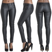 Fashion Solid Color Zipper Low-rise Artificial Leather PU Slim Fit Pants