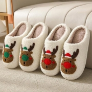 Cute Cartoon Christmas Elk Cotton Plush Slippers