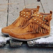 Studded Flat Tassel Ankle Boots